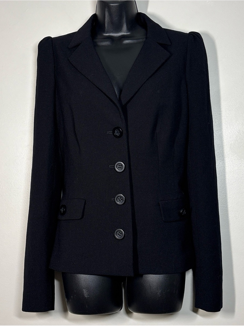 Betsey Johnson Peplum Blazer Sz 8 
Vtg Y2K Puff sleeves Poly stretch wool bl